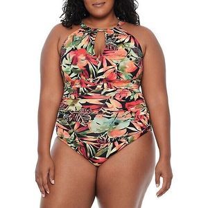 Ralph Lauren Plus Midnight Tropical Tummy-Control Multicolor One-Piece 16W